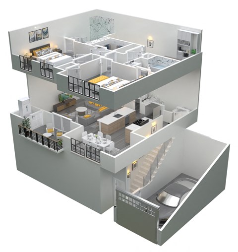 Floor plan for 2 beds, 2.5 baths, 1356 sqft